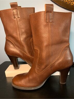 Nine & Co. Brown Leather Mid-Calf Heeled Boots